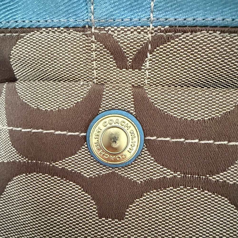 Coach Brown and Blue Monogram Shoulder Bag with Dust Bag and Coach Cleaner! - Picture 3 of 10